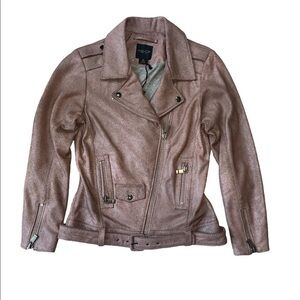 AS‎ by DF Cult Leather Moto Jacket in Metallic Rose